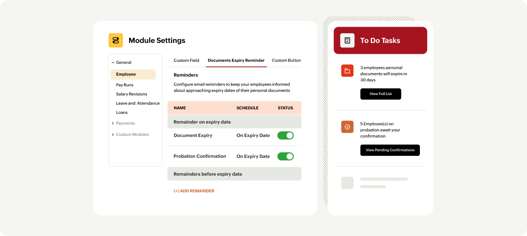 Image showing the configuration of Zoho Payroll Bahrain edition