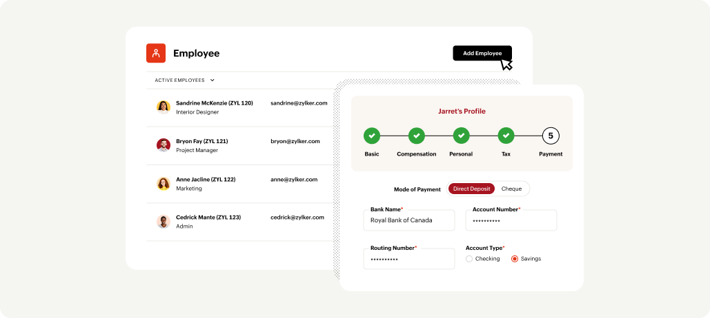 Zoho Payroll Canada - employee management