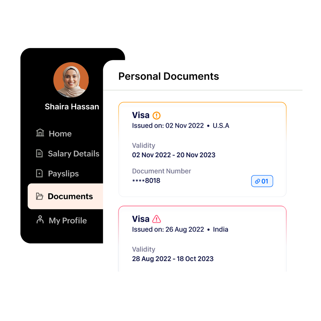 Screenshot of document management in Zoho Payroll Qatar