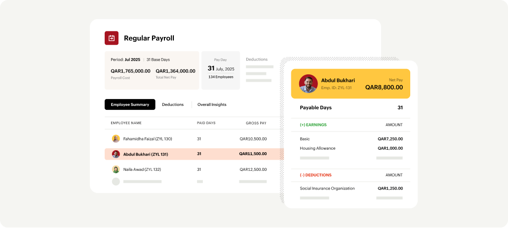 Image depicting the payroll steps in Zoho Payroll Qatar