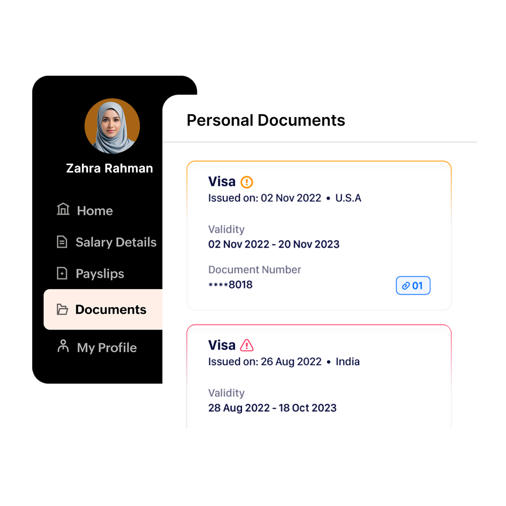 Screenshot of document management in Zoho Payroll Qatar