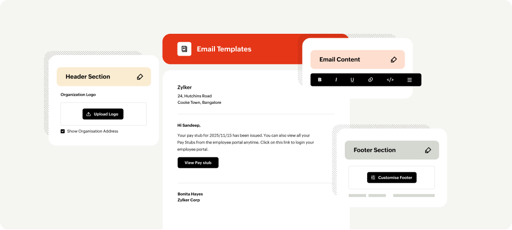 Screenshot of custom features in Zoho Payroll for Oman