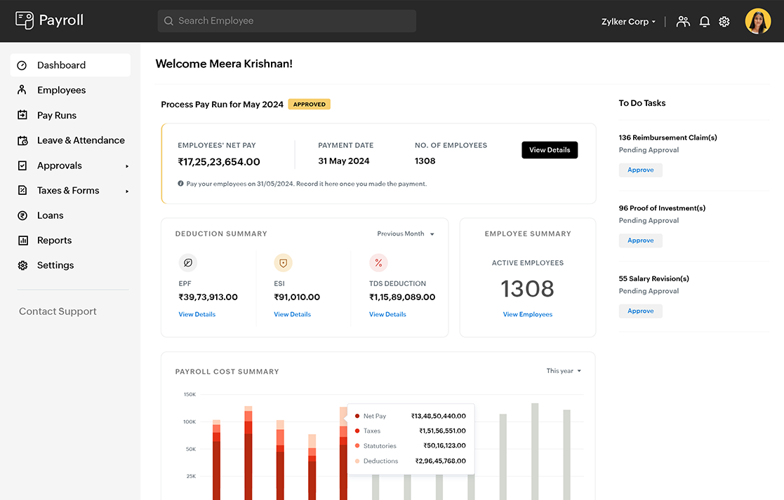 Online payroll software for India | Zoho Payroll