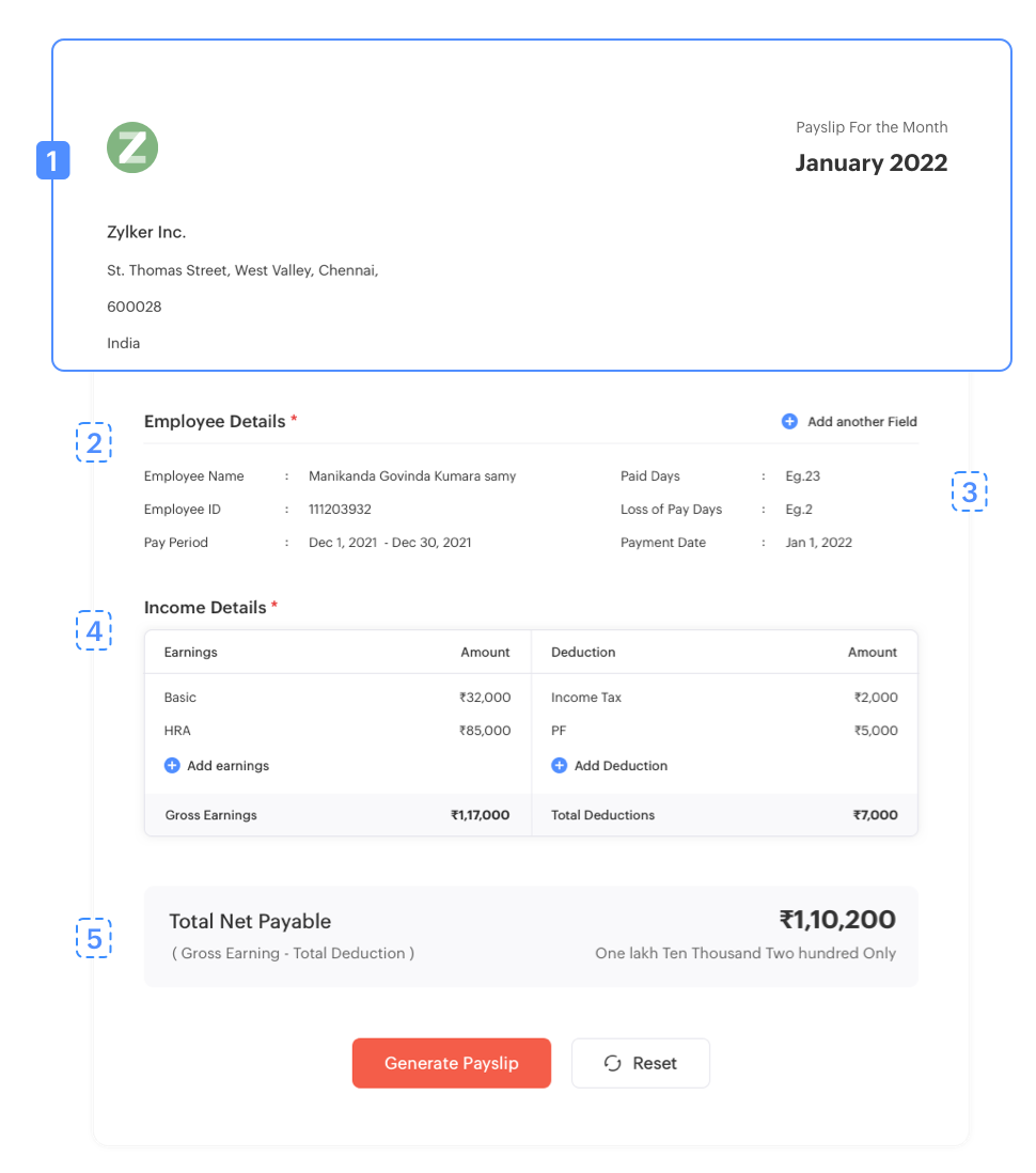 Free Online Payslip Generator India Zoho Payroll