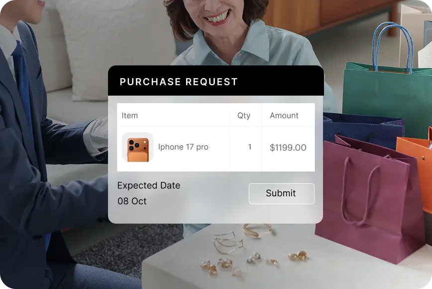 Create and submit complete purchase request form interface in Zoho Procurement