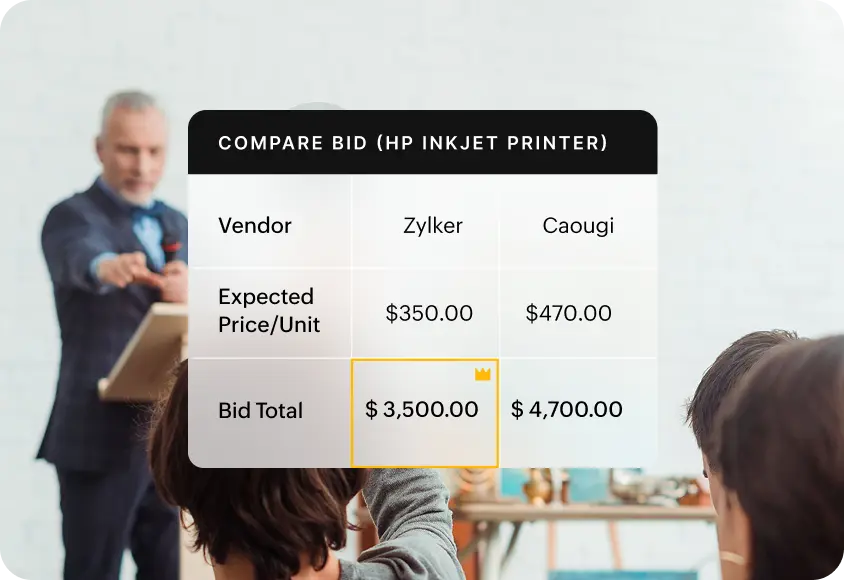 Automated quote comparison sheet interface in Zoho Procurement