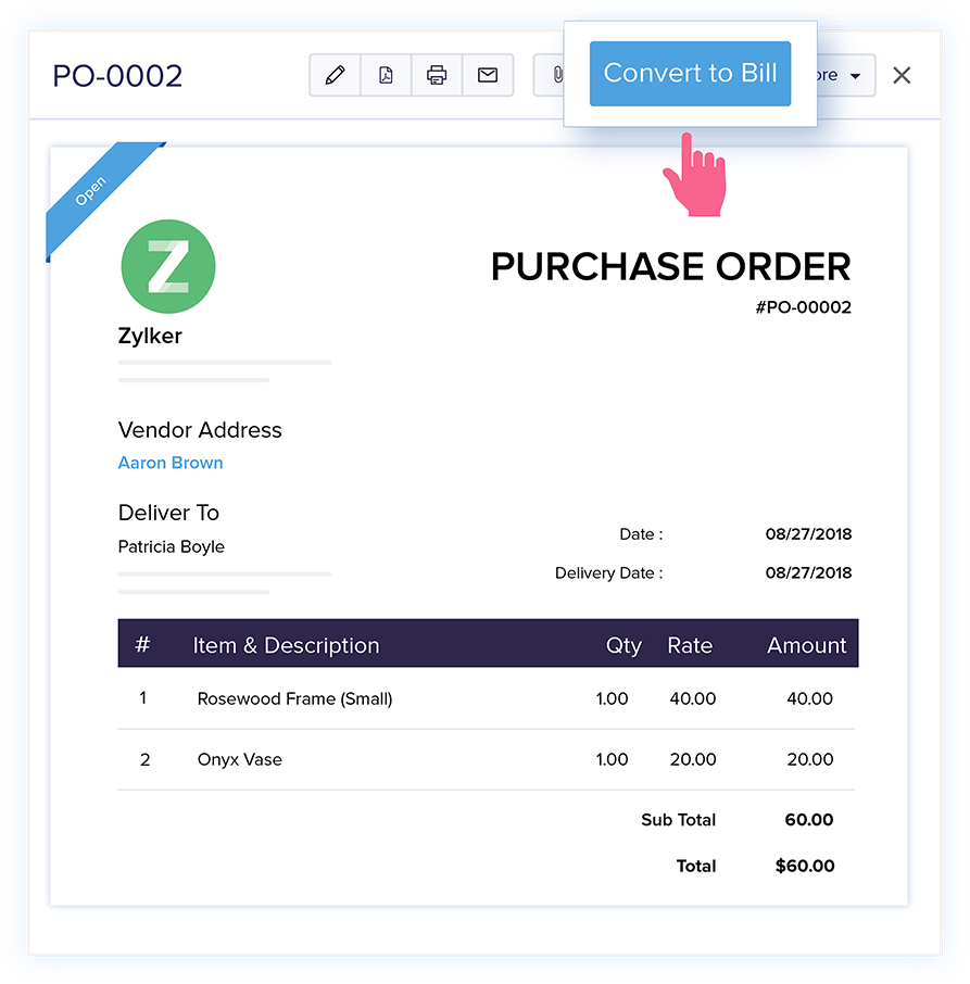 Bills from Purchase Orders - Online Billing Management Software | Zoho Books