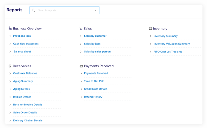 Reports Feature - Online Accounting Software | Zoho Books