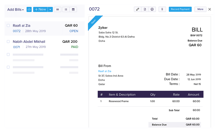 Bills Feature - Online Accounting Software | Zoho Books