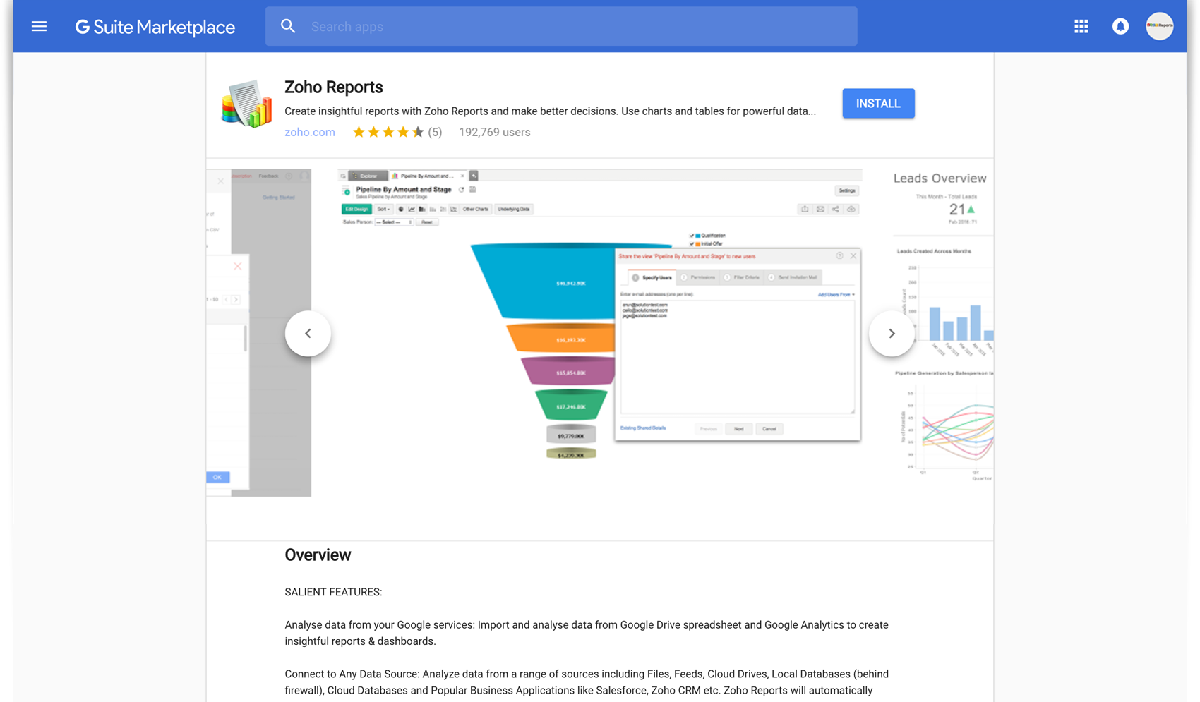 zoho analytics for google apps