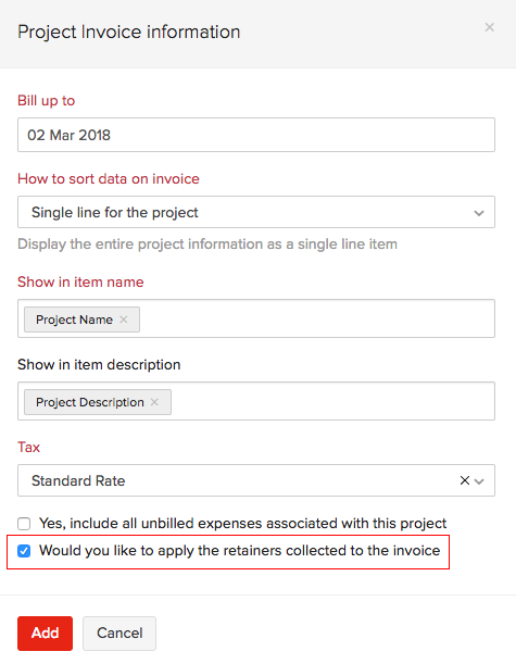 Retainer to Invoice Project