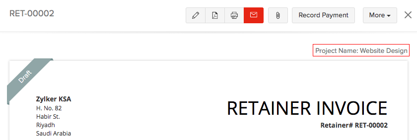 Retainer Invoice in Project