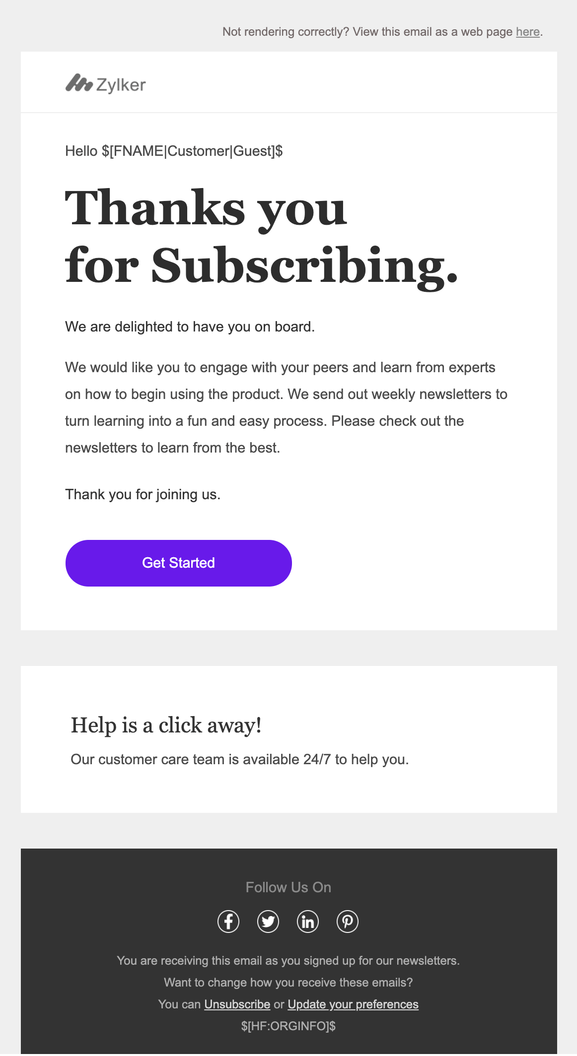 Thank You For Subscribing Email Template Thank You For Subscribing Email Template
