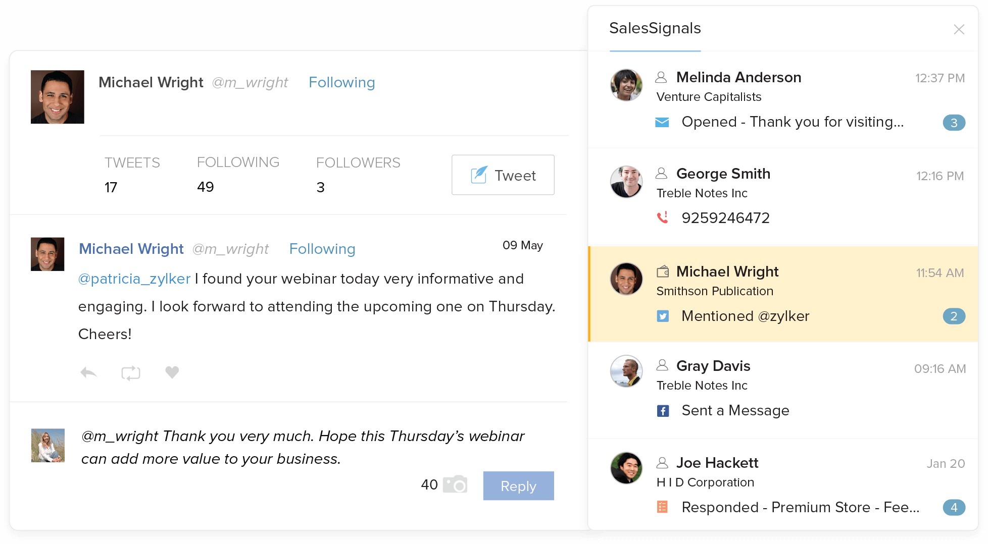 SalesSignals dengan notifikasi real-time. Alat CRM - Zoho