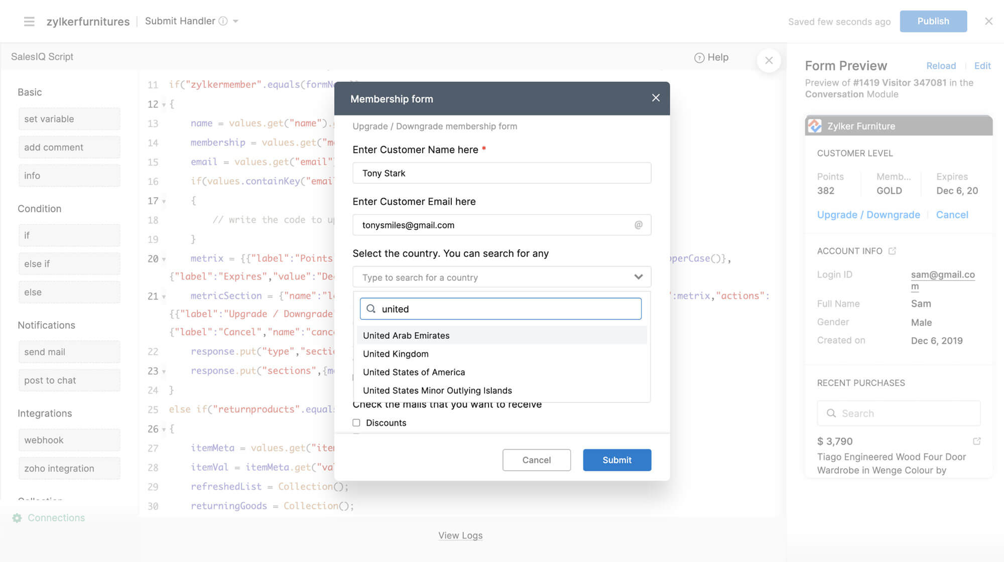 Kelola data yang ditampilkan menggunakan pengontrol formulir