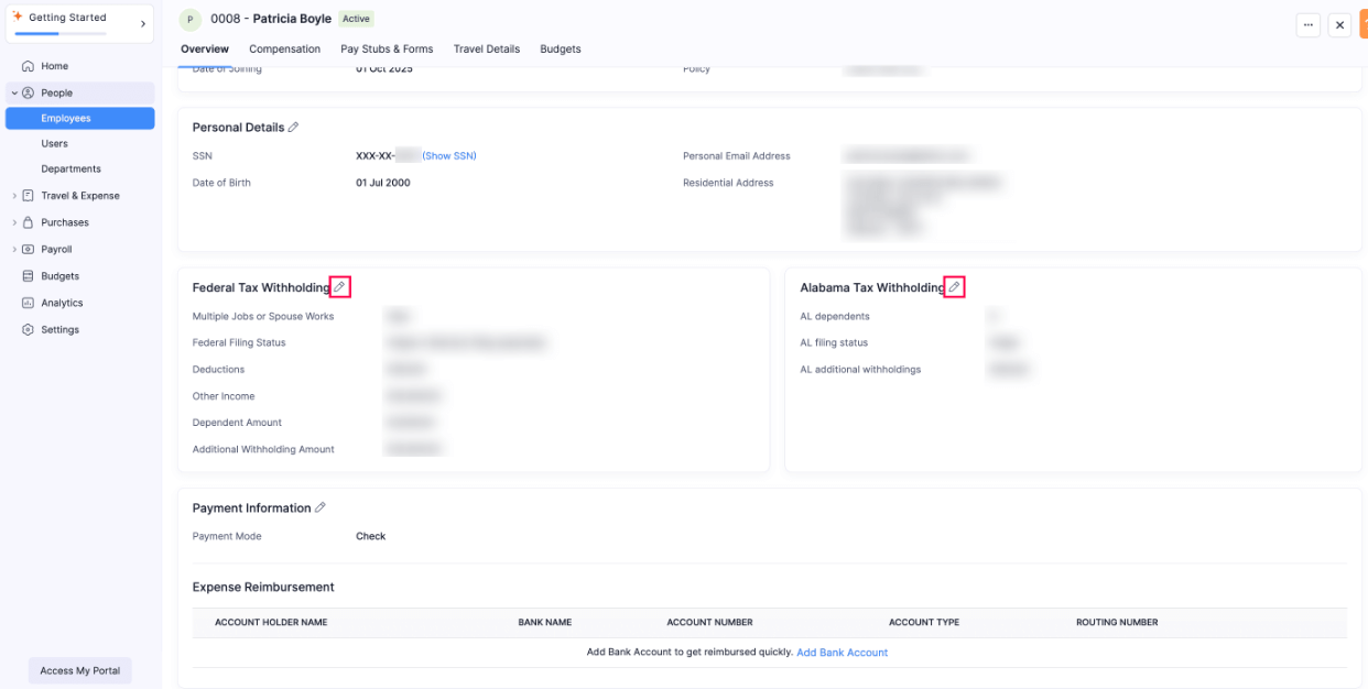 Edit Tax Details of Employee