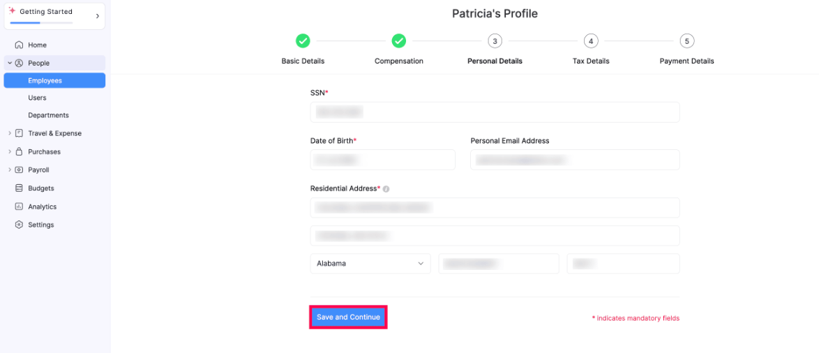 Add Personal Details for Employee