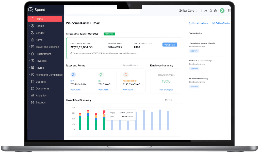 Payroll dashboard Payroll dashboard in Zoho Spend