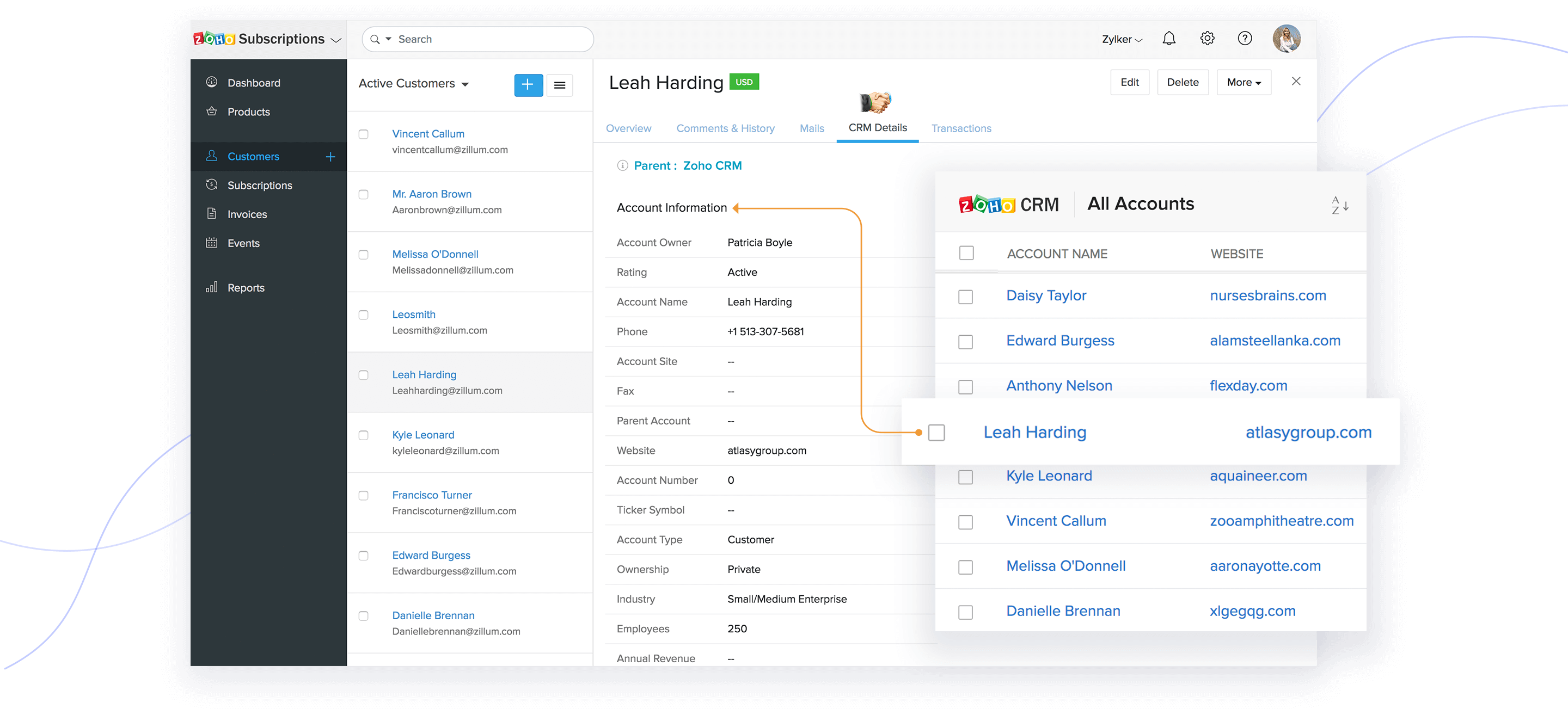 Zoho Subscriptions and Zoho CRM