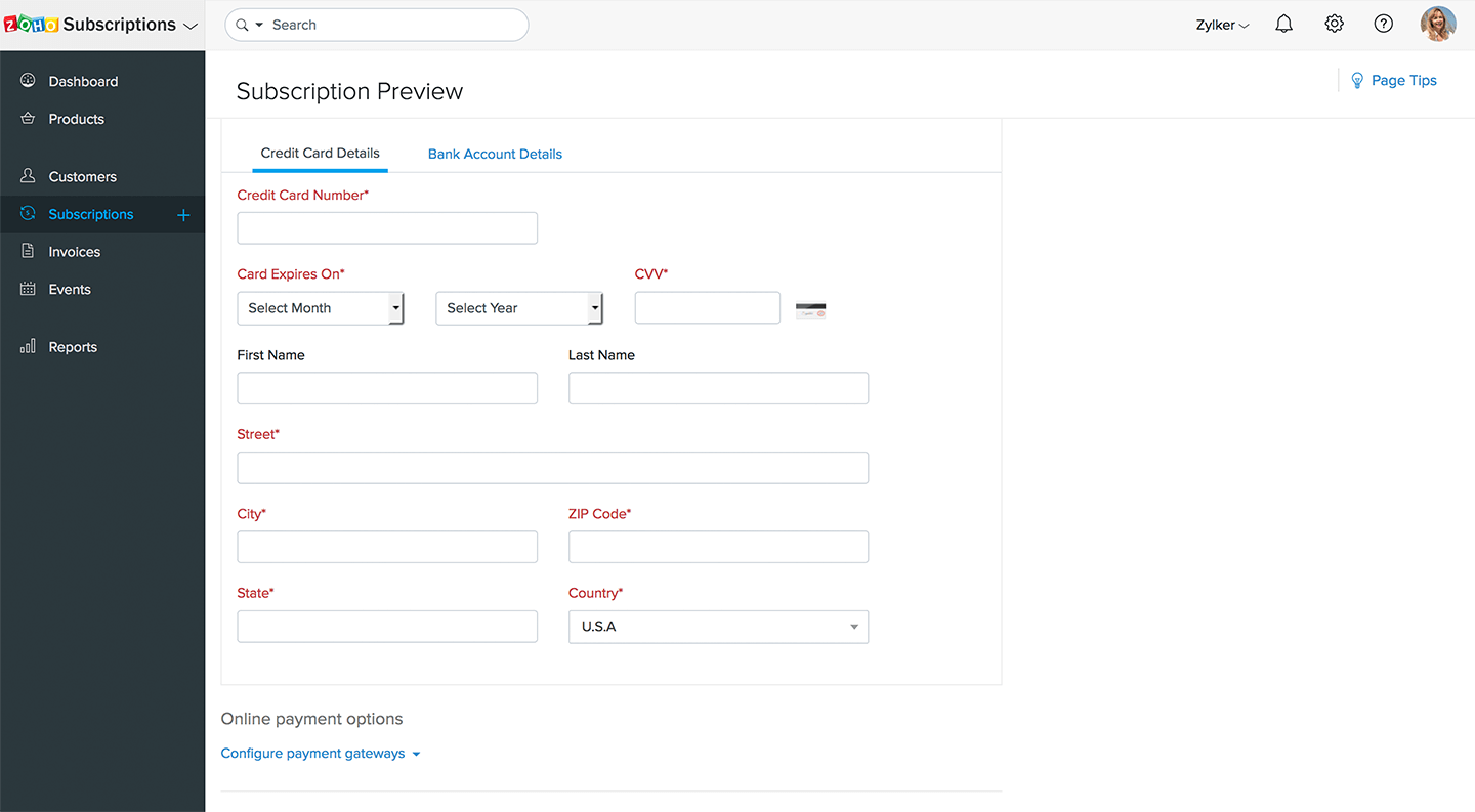 Adding cards to Zoho Subscriptions