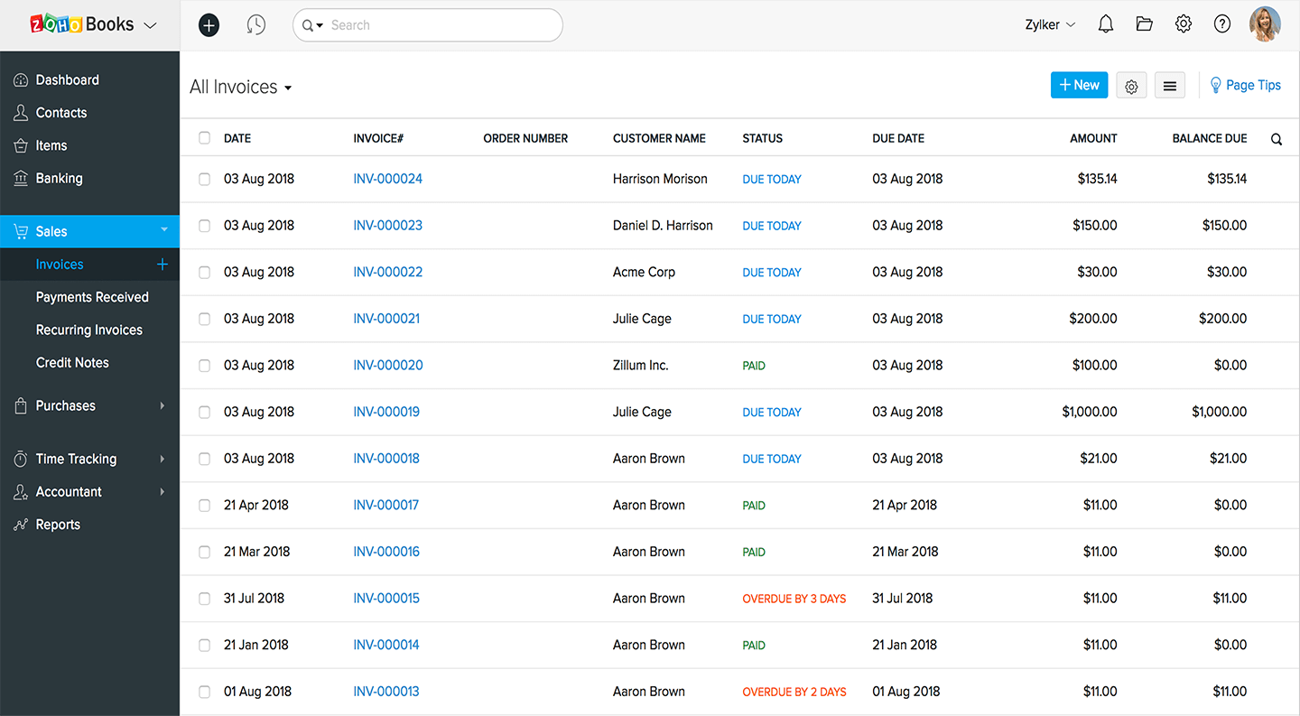 Invoices pushed to Zoho Books