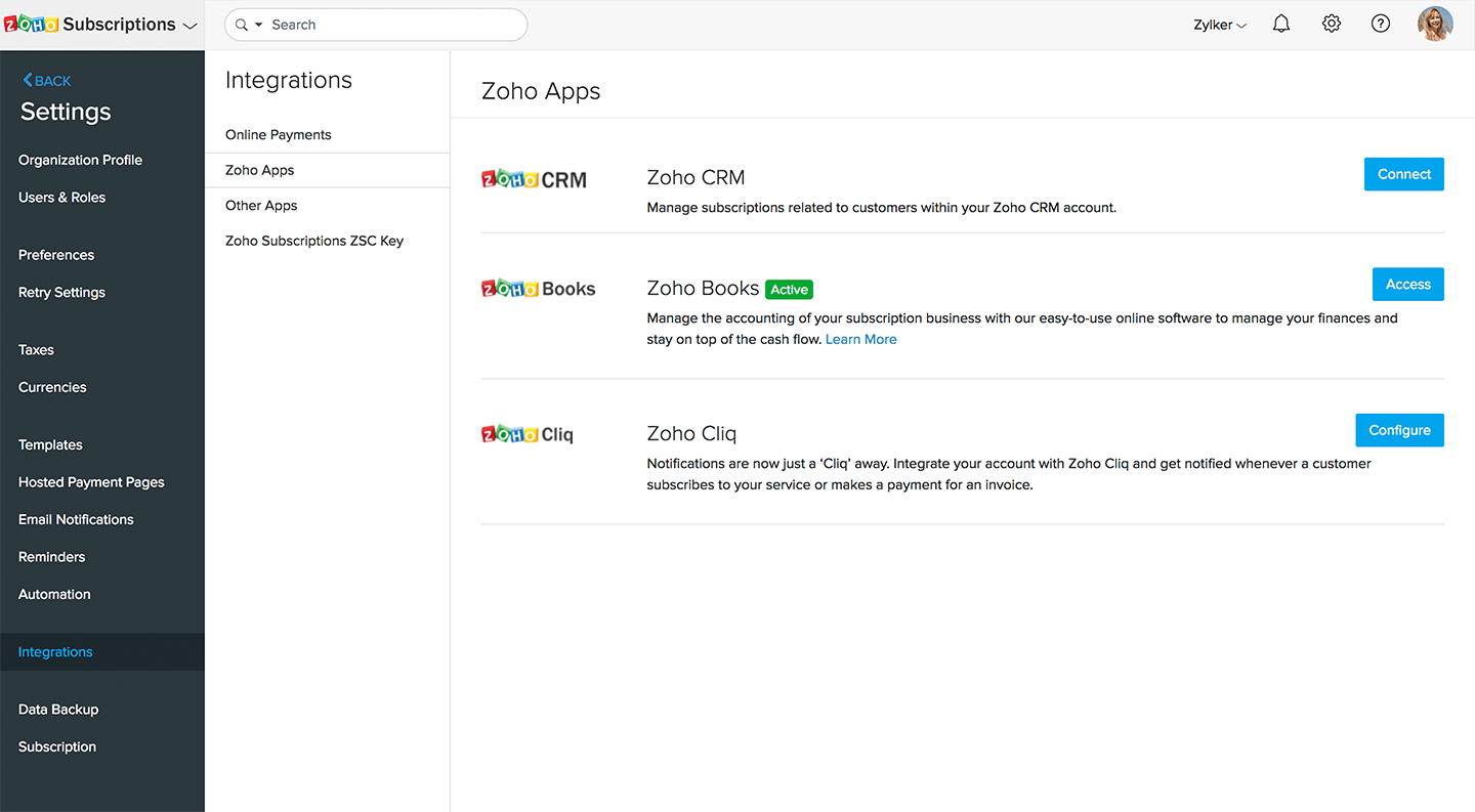 Zoho Books integration