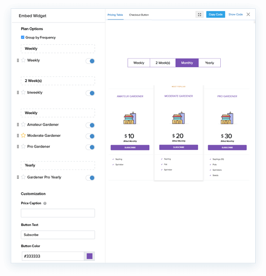 Set up pricing widgets