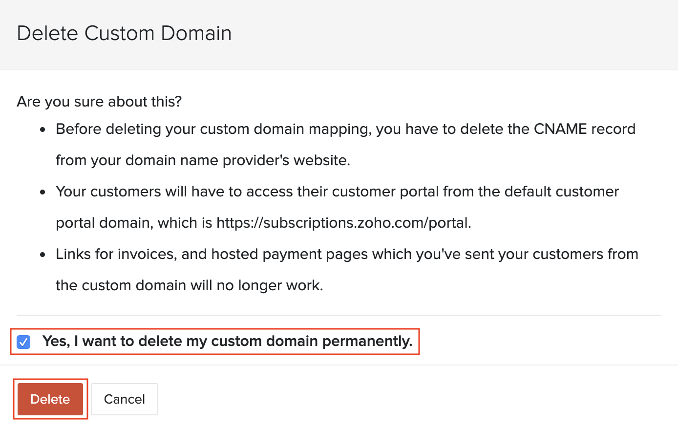 Delete Custom Domain