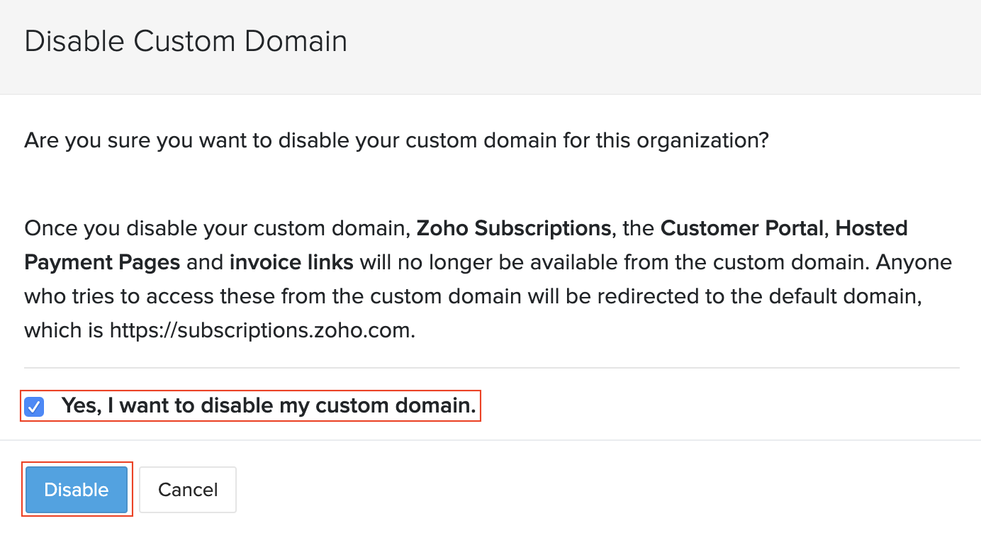 Disable Custom Domain