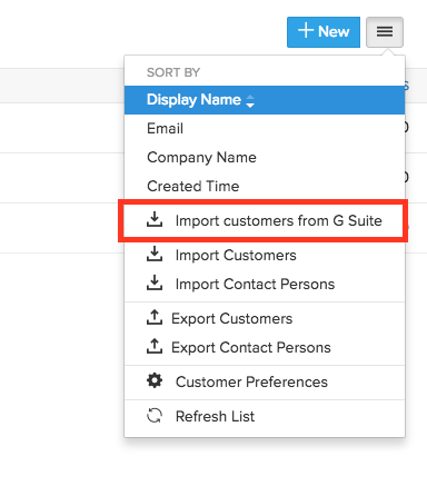 Import Contacts G Suite Menu