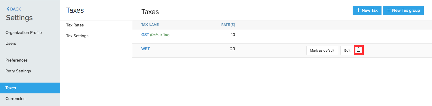 Deleting Tax