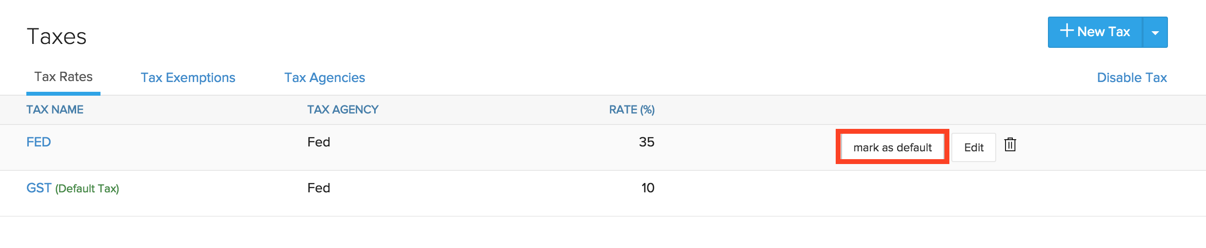 Marking Tax as a Default