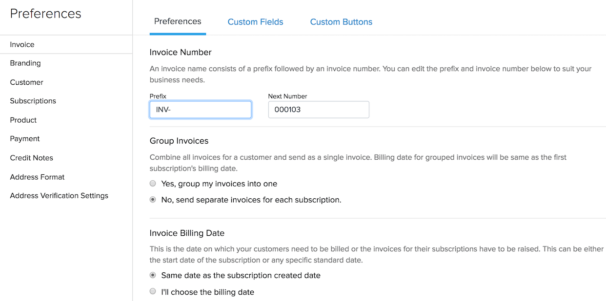 Preference Invoice Settings 1