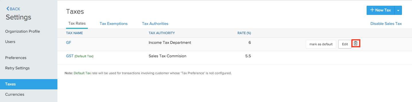 Deleting Tax