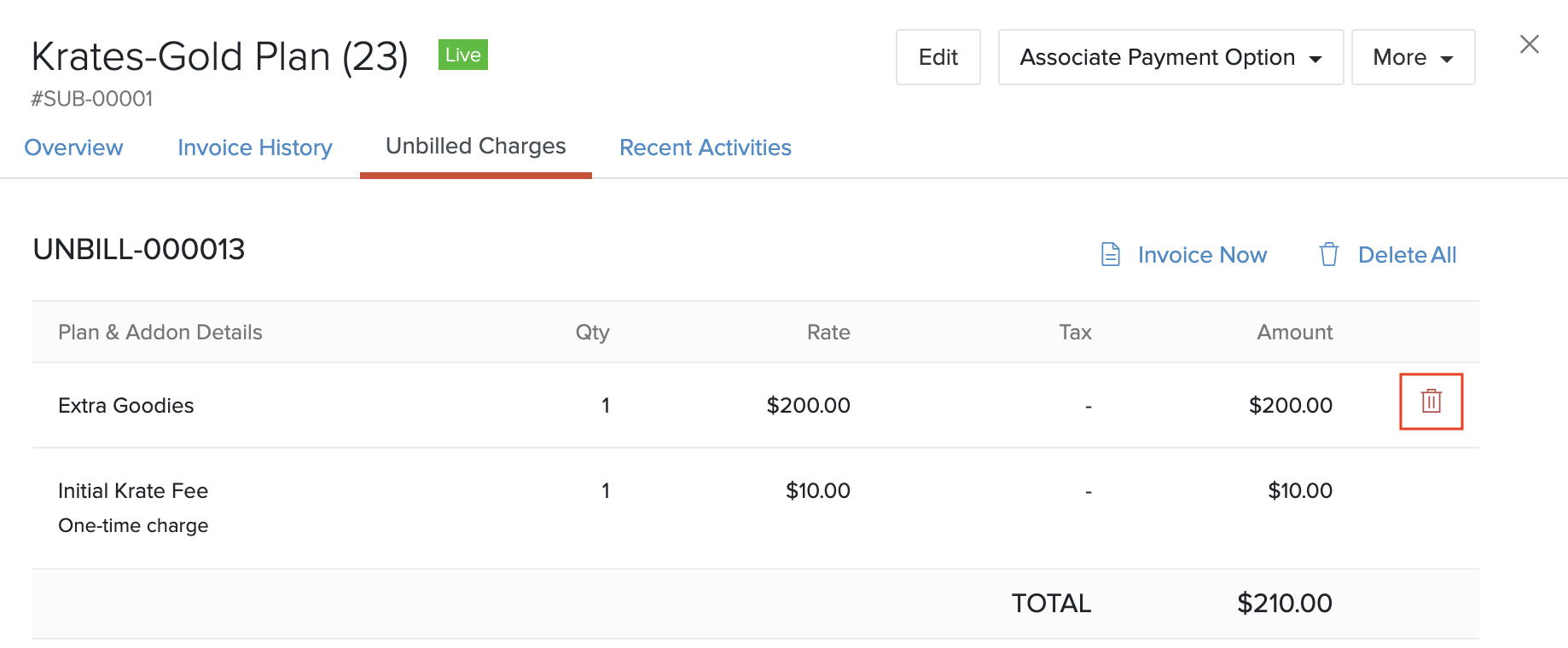 Delete Unbilled Charges