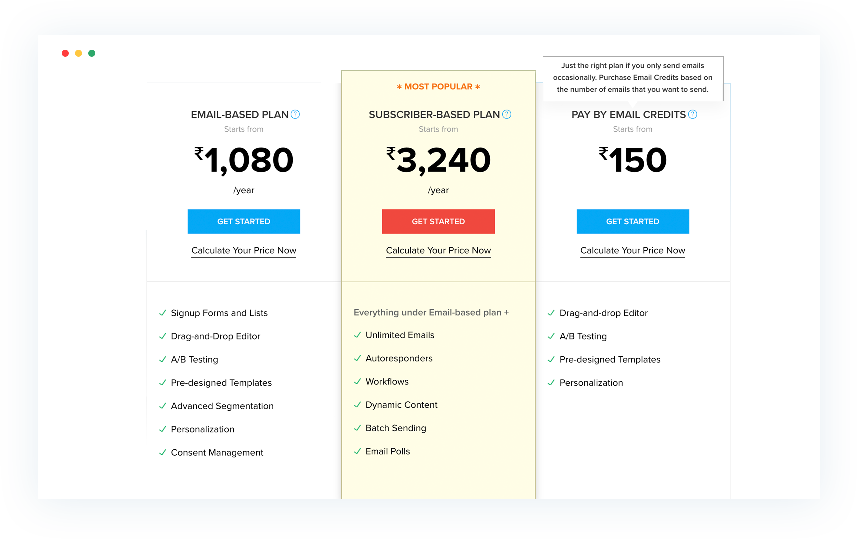 Example of usage based pricing model - Zoho Campaigns