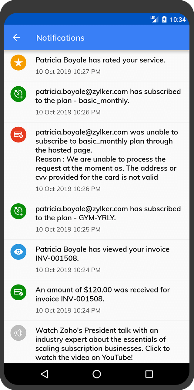 Subscription management app for android