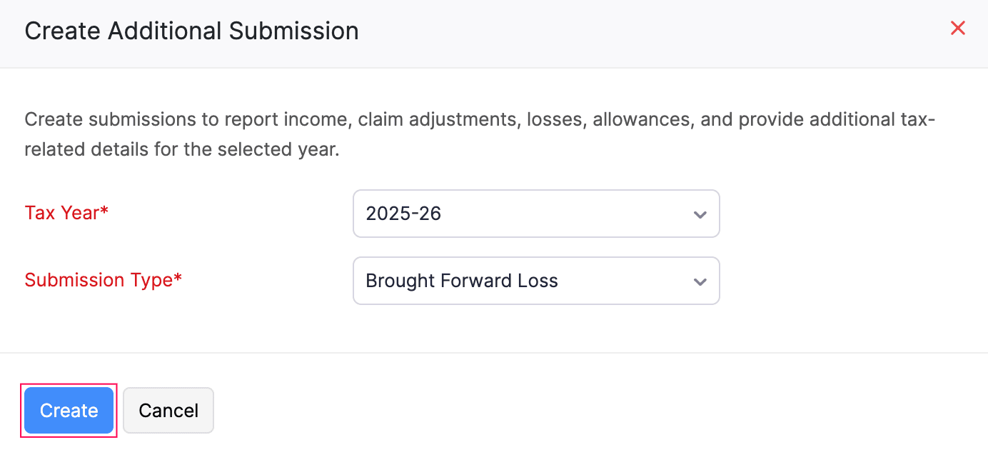 Create Brought Forward Loss