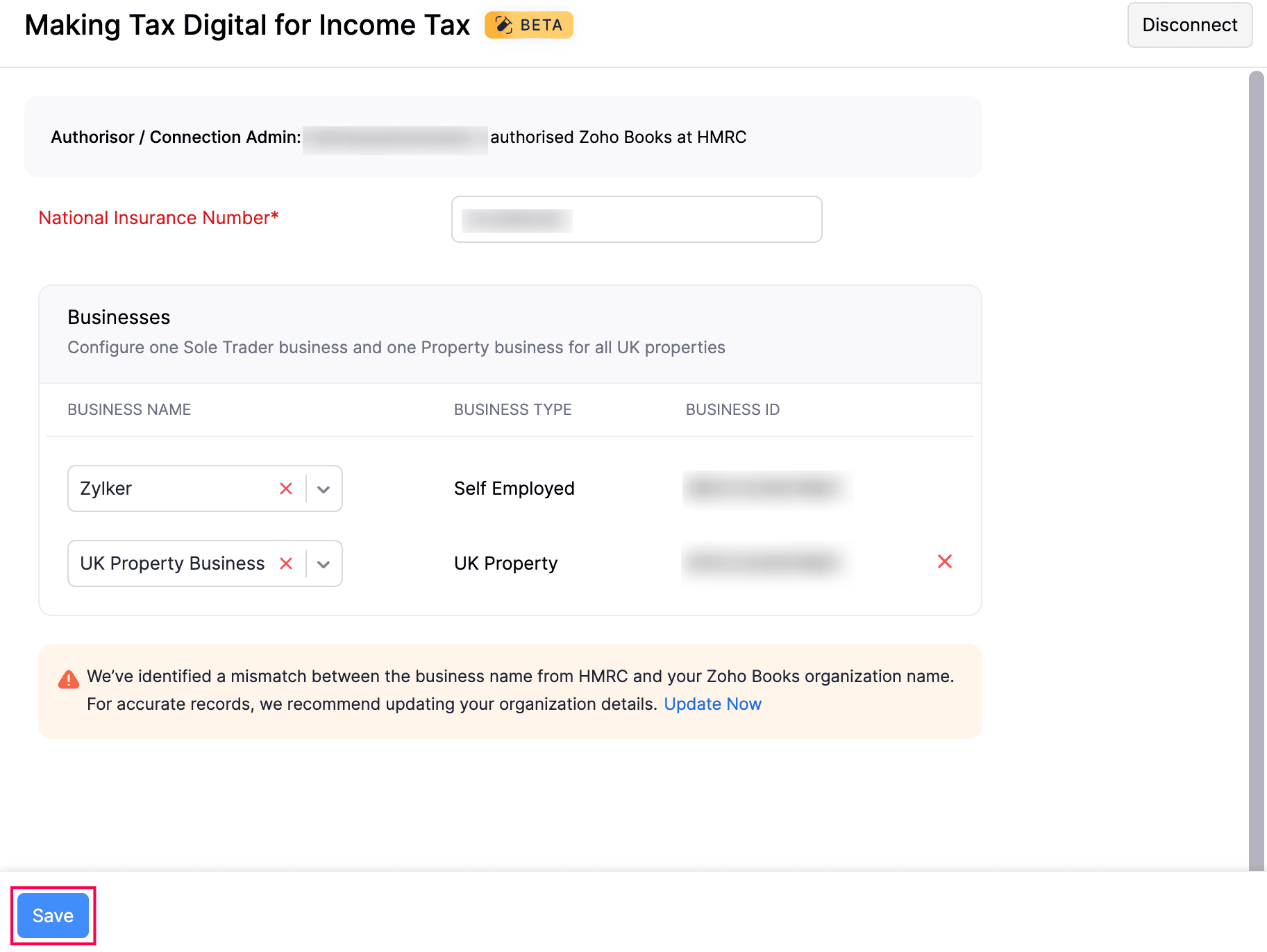 Save Business Details