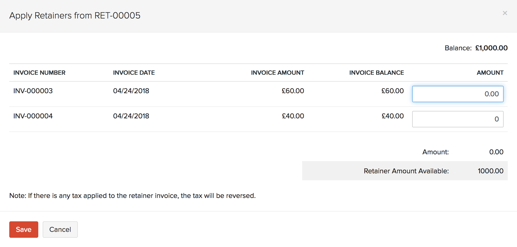 Retainer to Multiple Invoice