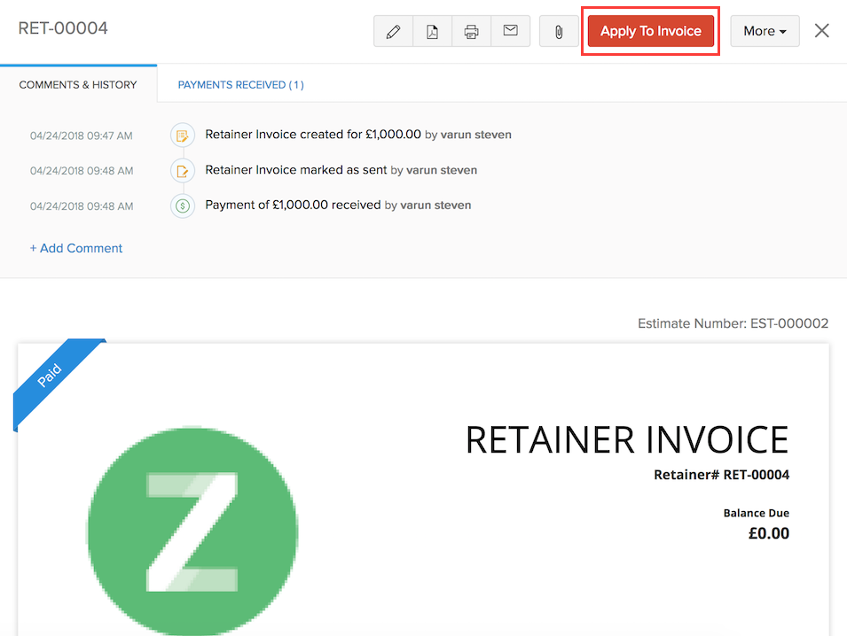 Apply to Invoice
