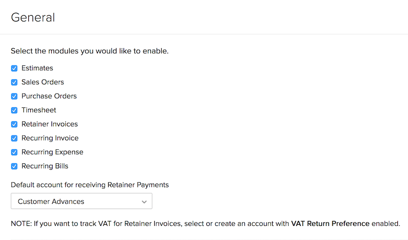 Enabling Retainer Invoice