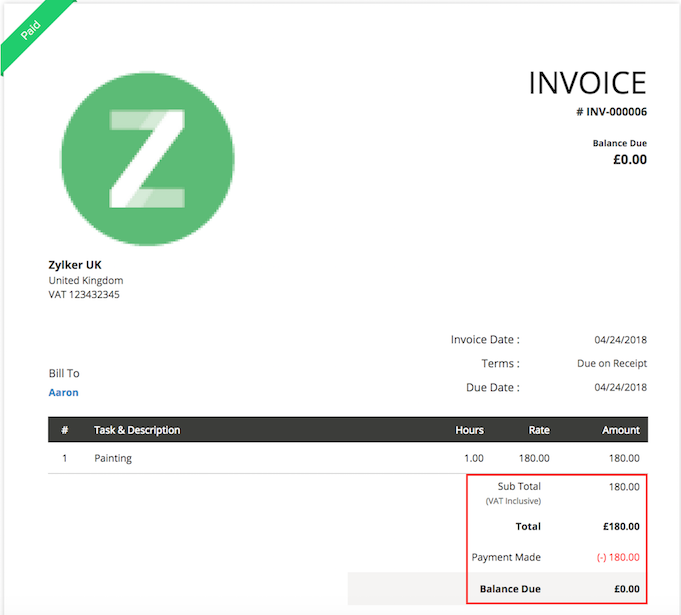 Invoice for Project