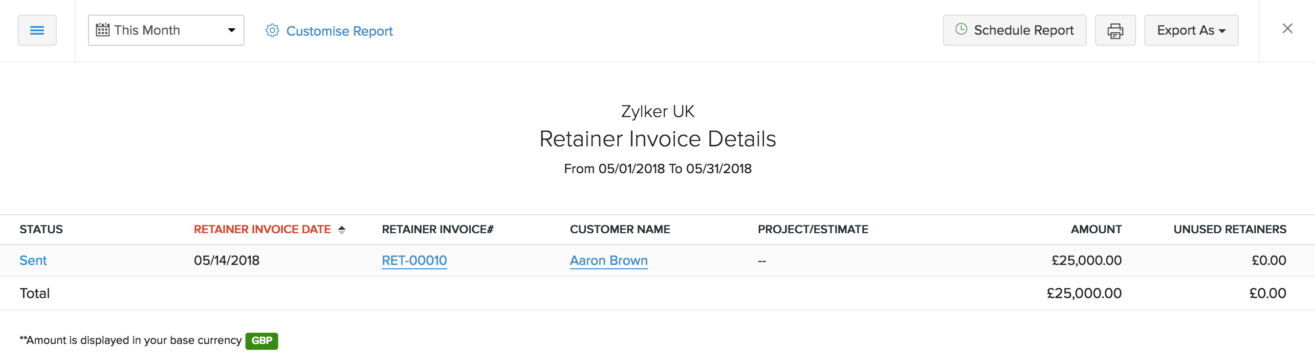 Retainer Invoice Detail