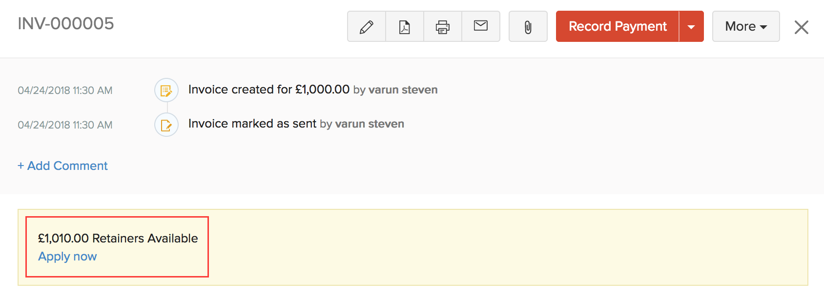Multiple Retainer to Invoice