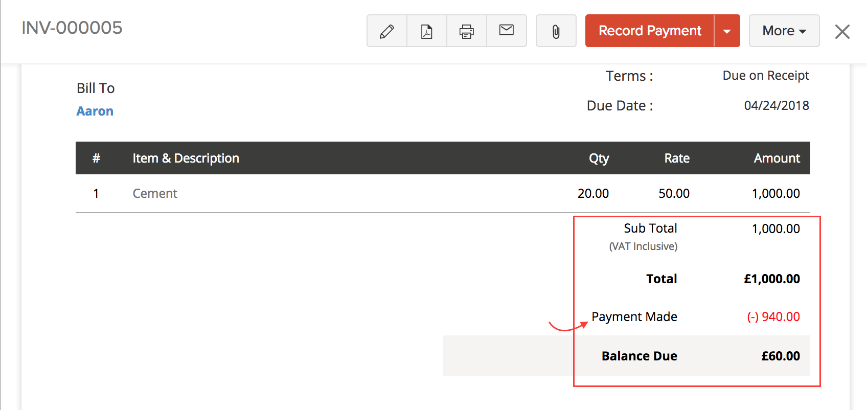 Adjustment in Invoice