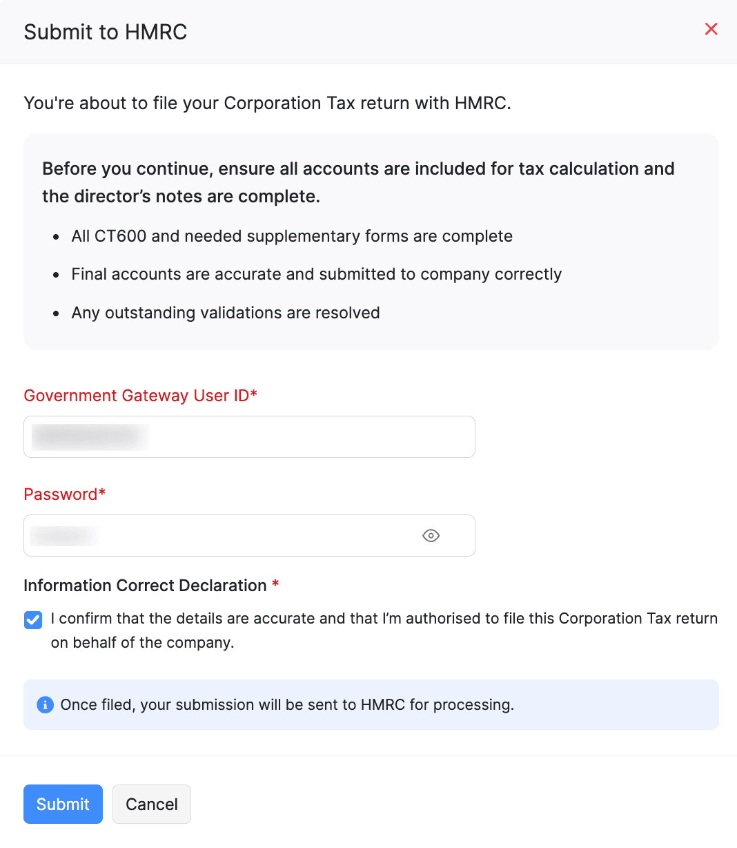 Submit Return Pop-up