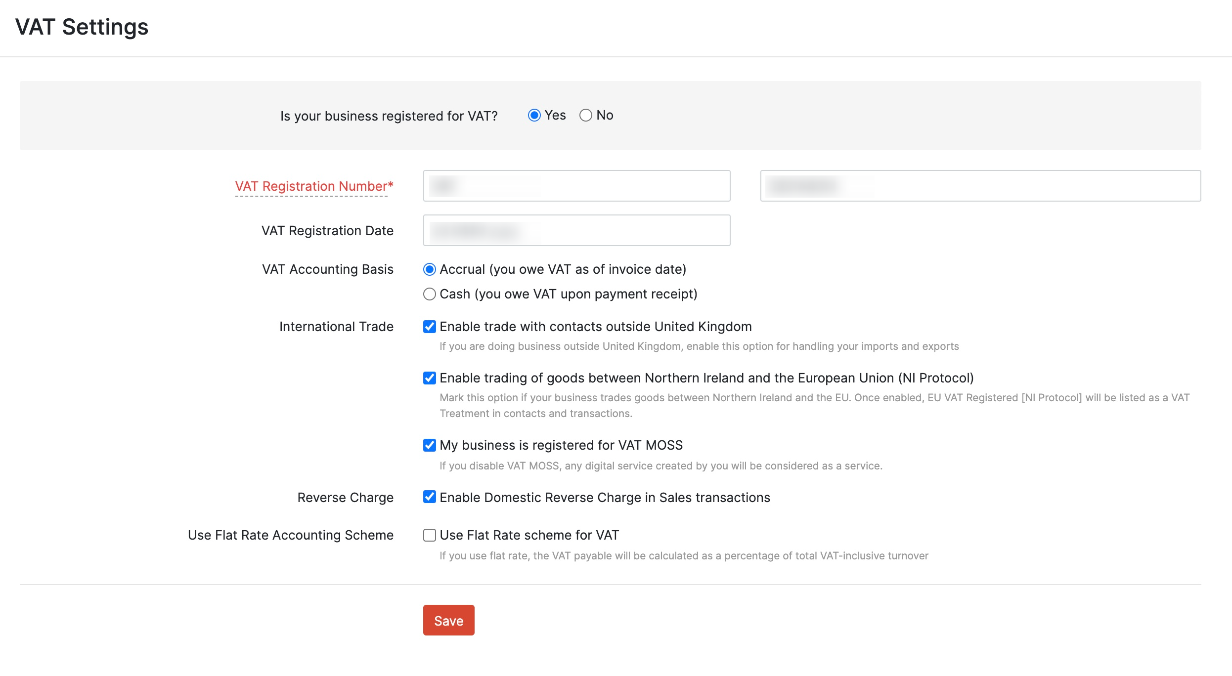 VAT settings