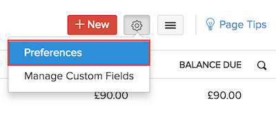 Invoice module settings button