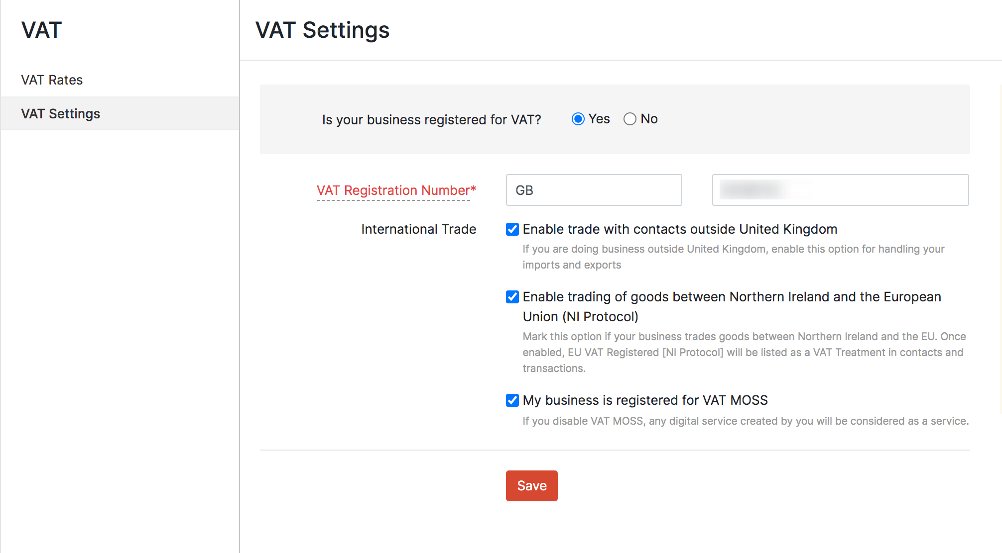 VAT settings